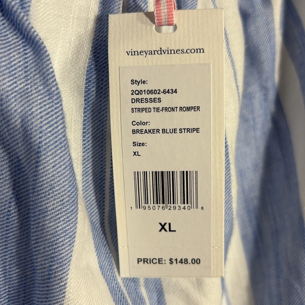 Vineyard Vines Blue and White Striped Off-Shoulder Romper - Picture 11 of 16